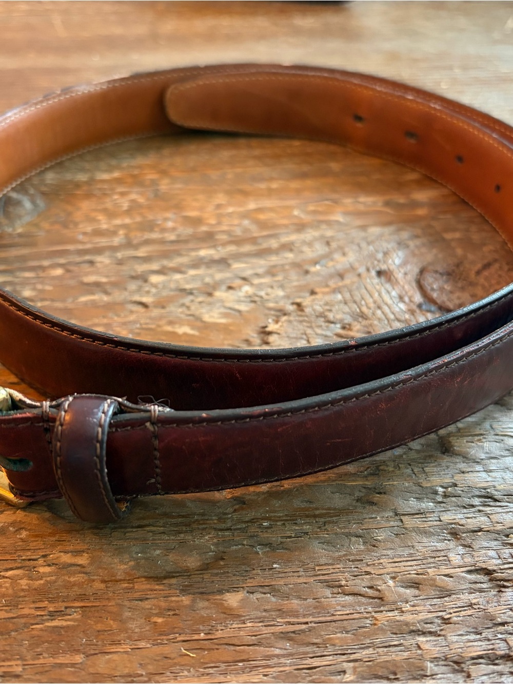 Paul Fredrick Men's Two-Tone Leather Belt in Brown and Tan